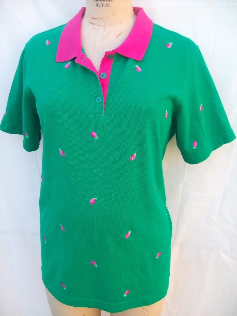 Quacker Factory embroidered green contrasting Polo Shirt Top size L