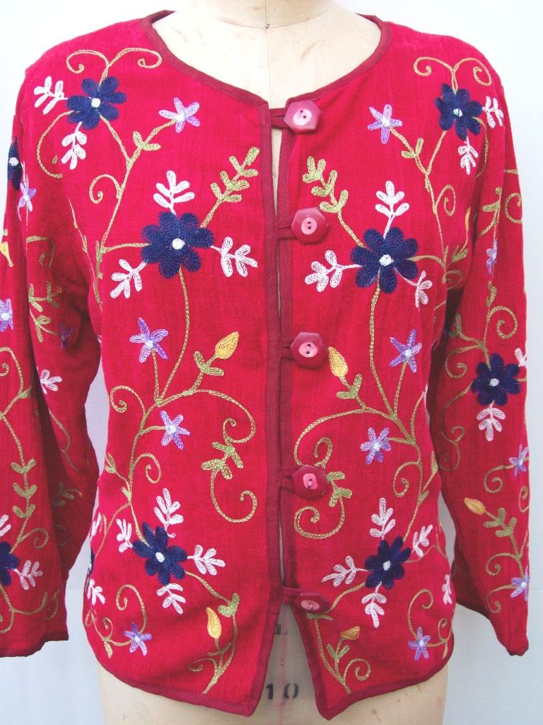 Casual Designs red rayon embroidered lined JACKET Blazer size M