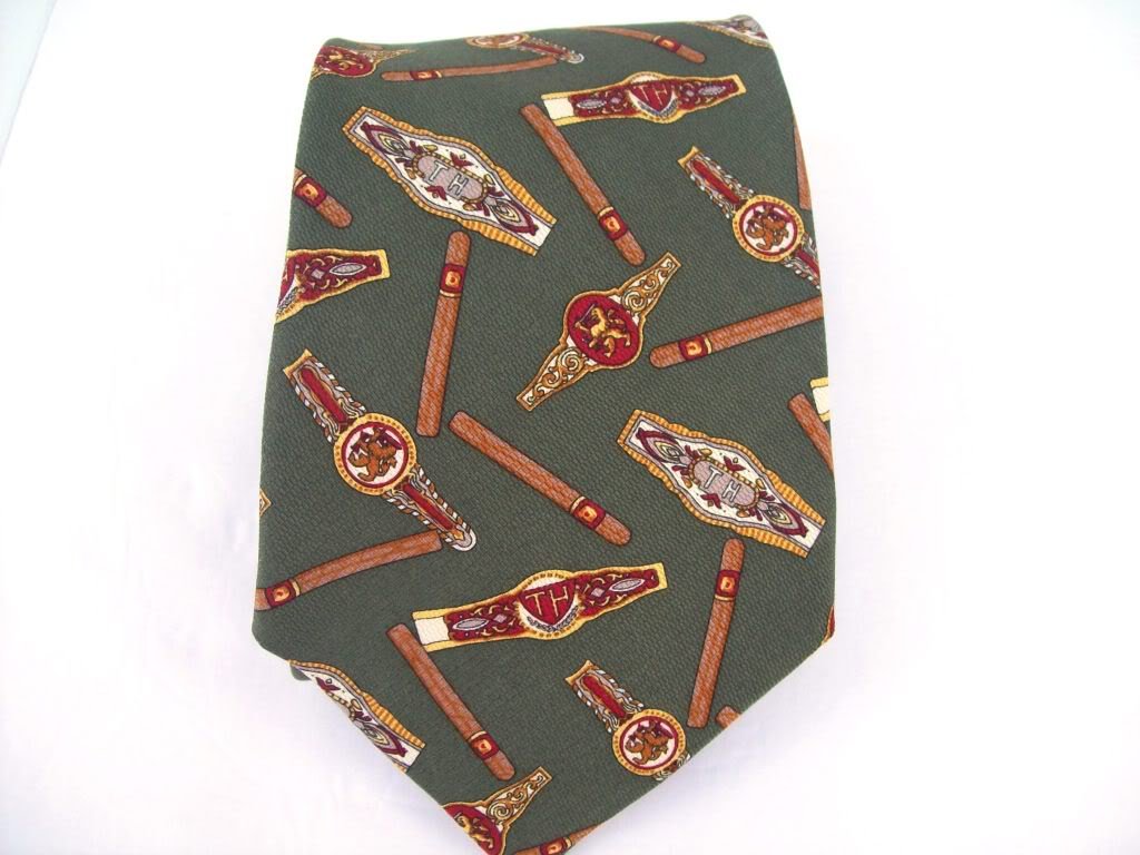 Tommy Hilfiger monogram green 100% Silk mens neck Tie