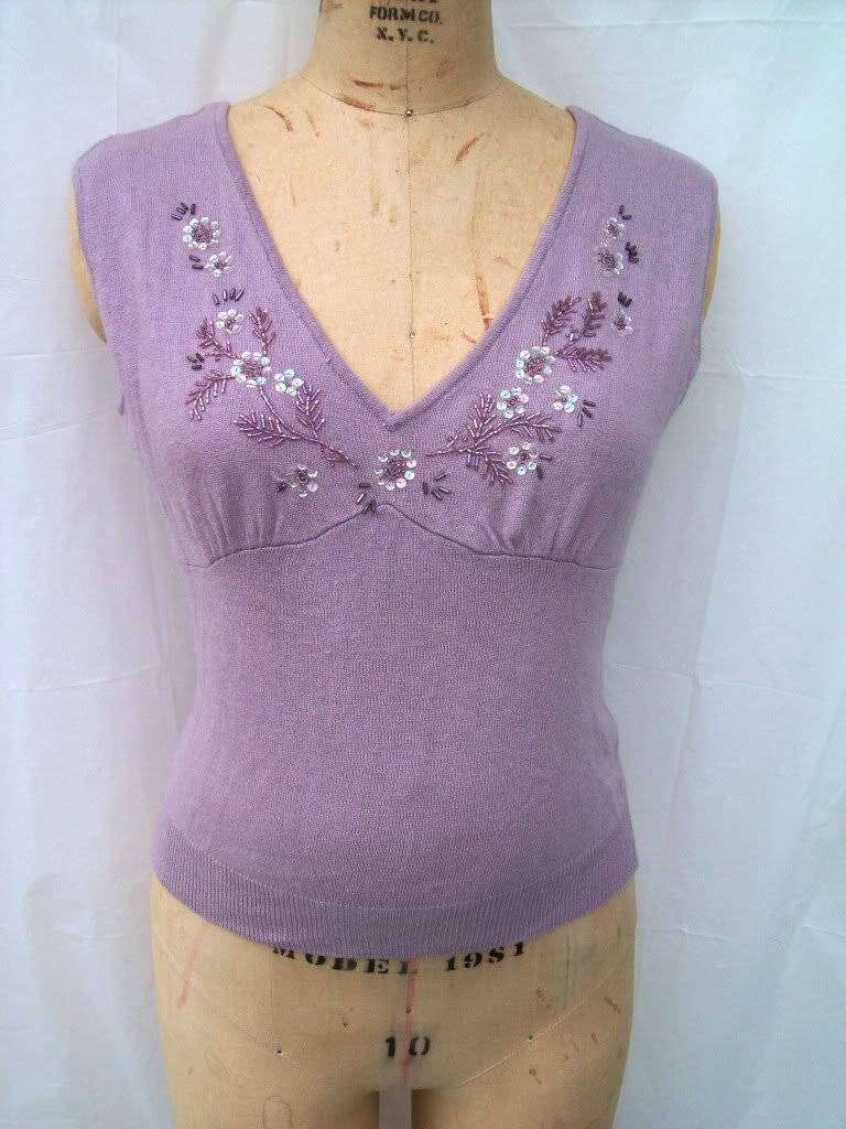 THE LIMITED Silk cashmere backless beaded V neck TOP size L