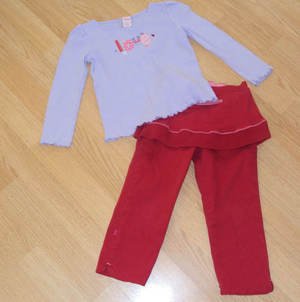 Cute! 2 pc Outfit Red Skirt with leggings Purple Shirt