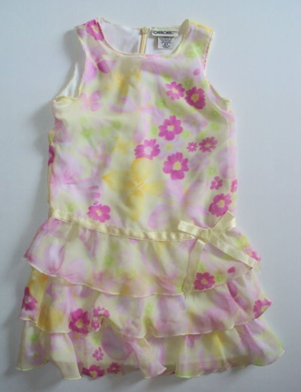 CHEROKEE Spring Dress Floral Easter 3T Yellow Pink