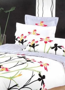 4-pc Beautiful White Floral Satin Drill Duvet Cover Bedding Set