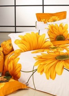 4-pc White And Yellow Cotton Duvet Cover Bedding Set
