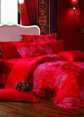 4-pc Red Floral Colored Cotton Duvet Cover Bedding Set