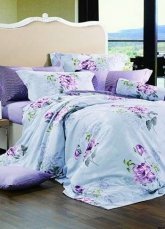 4-pc Romantic Light Blue Colored Cotton Duvet Cover Bedding Set