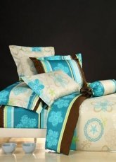 4-pc Blue Stipe Cotton Duvet Cover Bed Linen