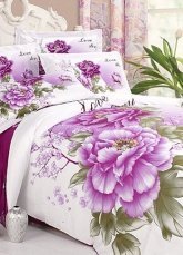 4-pc Beautiful White And Purple Cotton Floral Reactive Print Duvet Cover