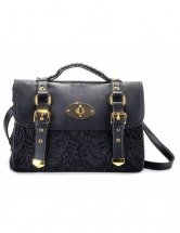 Beautiful Black Leather Lace Womens Shoulder Bag