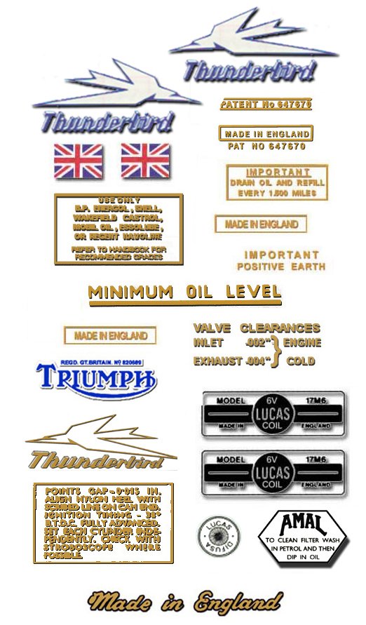 1954-62: Thunderbird - RESTORERS DECALS - Triumph 6T Stickers ( Adhesive Transfers )