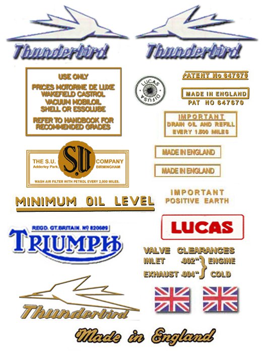 1949-53: Thunderbird - RESTORERS DECALS - Triumph 6T Stickers (Adhesive Transfers)