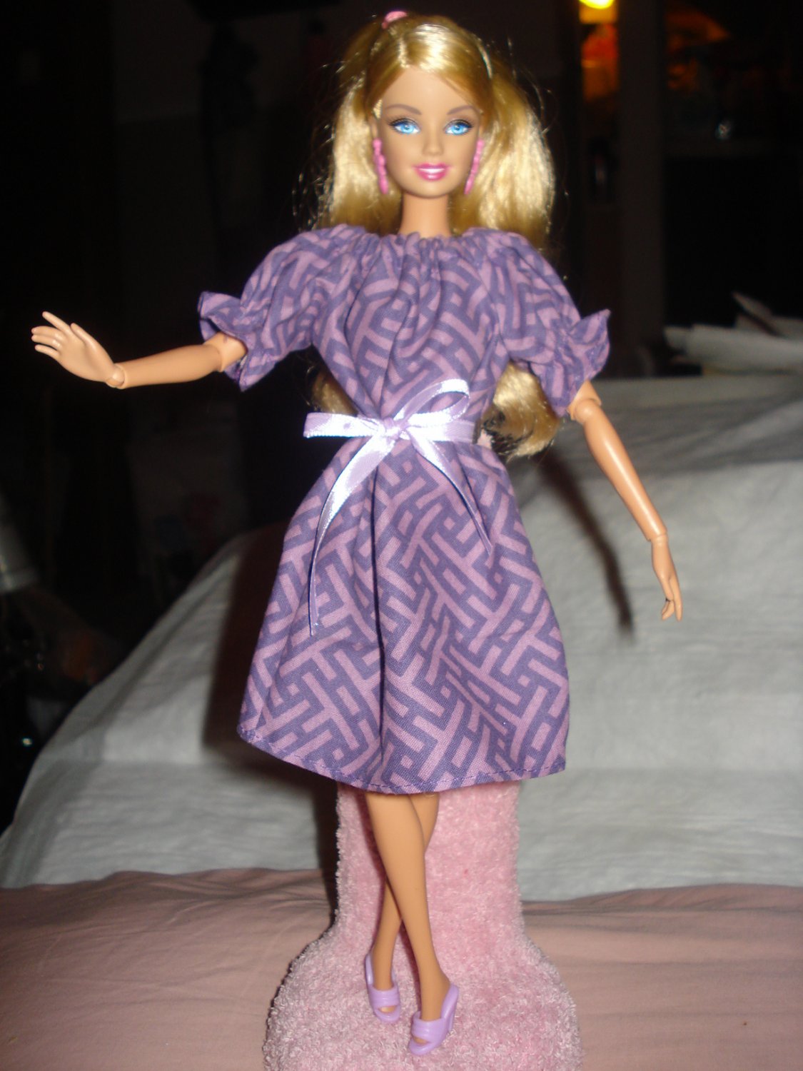 Easy on purple & lavender peasant zig zag print dress for Barbie Dolls - ed91