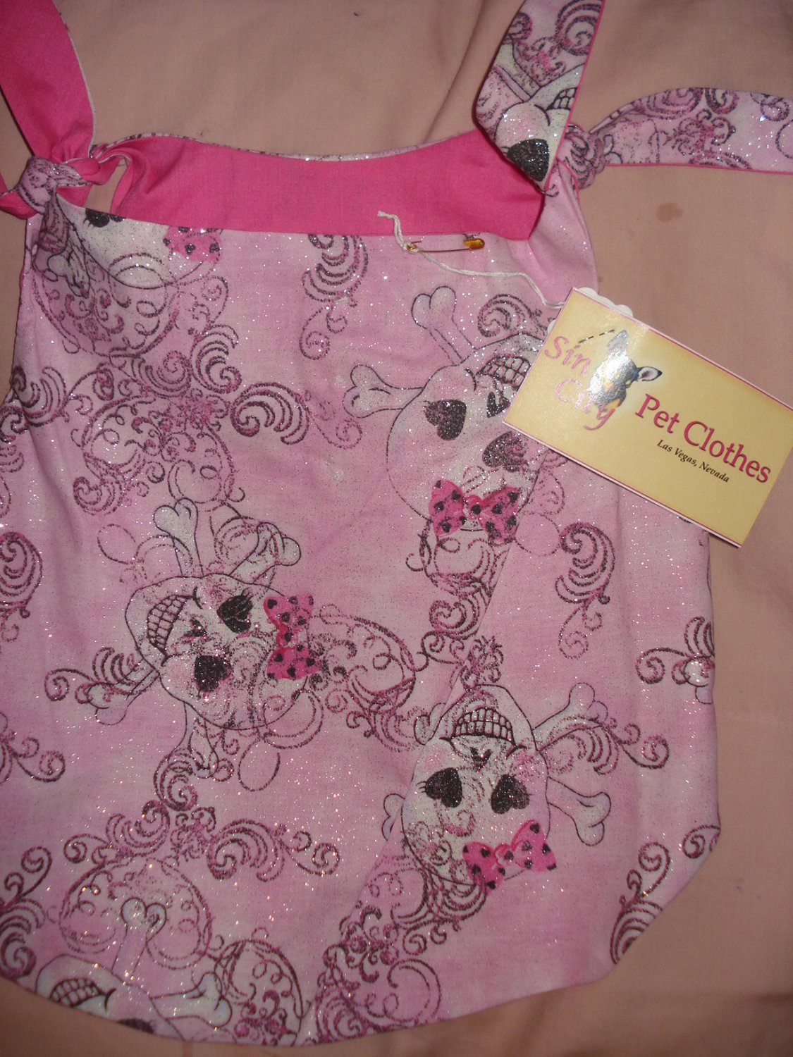 Large REVERSABLE Pet dress in pink skull print with sparkles - dd05