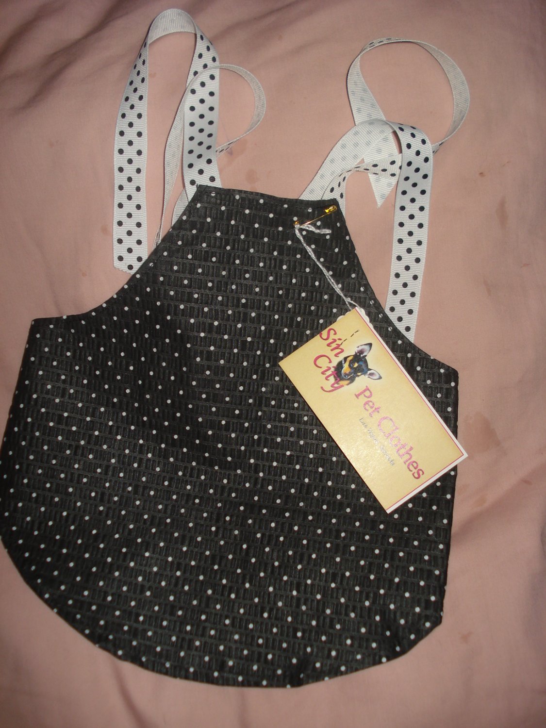 X-Small size pet dress with black & white polka dots- dd03