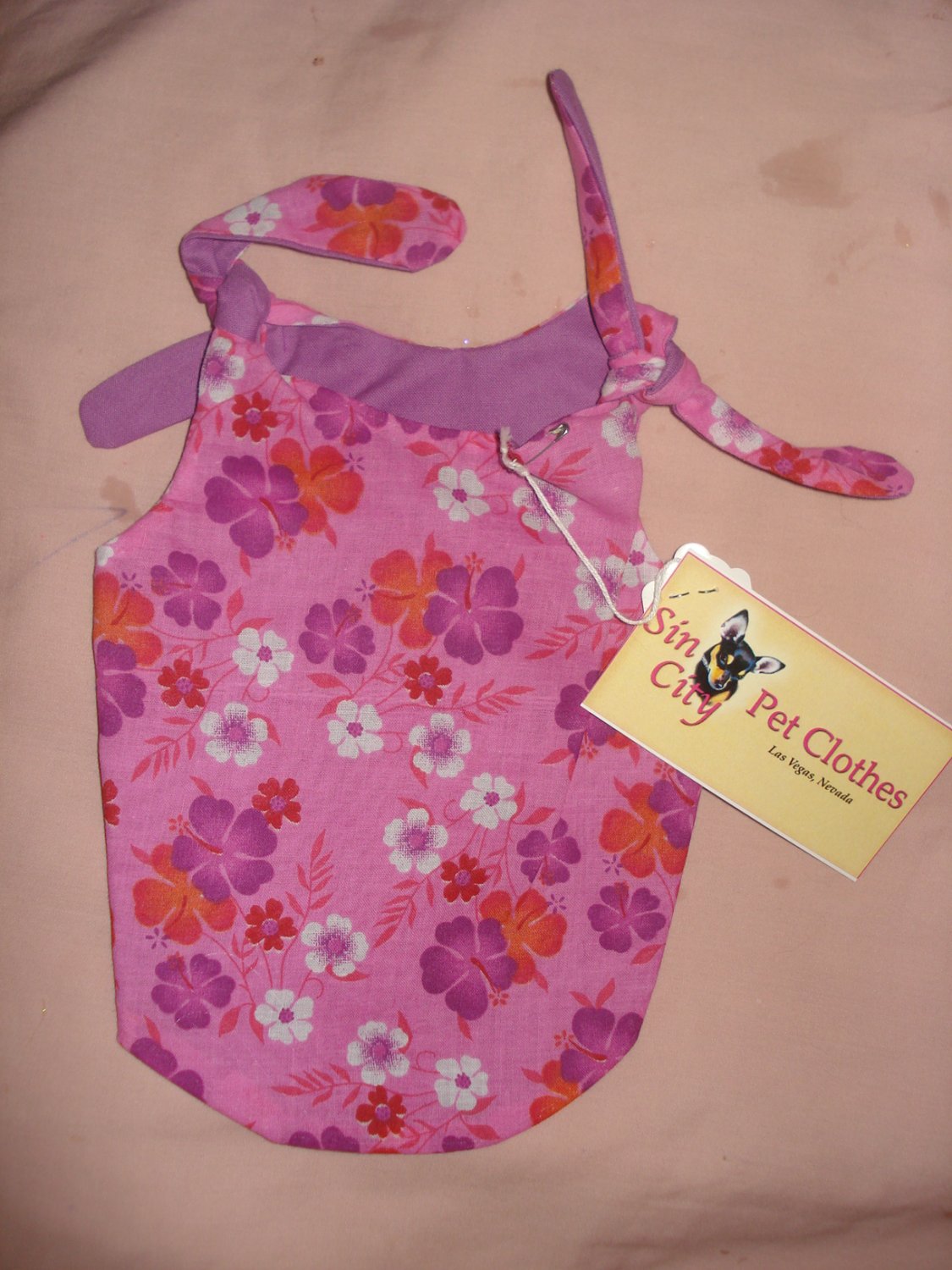 Small REVERSABLE Pet dress in hot pink & purple floral print - dd01