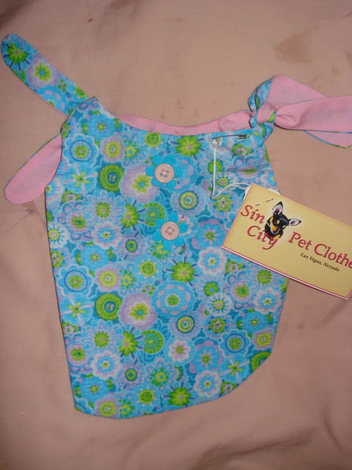 Small REVERSABLE Pet dress in blue floral print - dd01