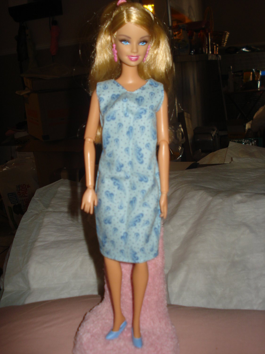 Modest lite blue paisley dress for Barbie Dolls - ed98