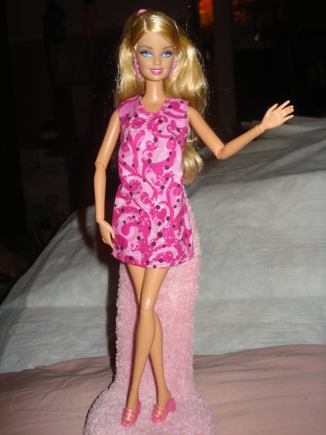 Short hot pink and white swirl print dress for Barbie Dolls - ed93