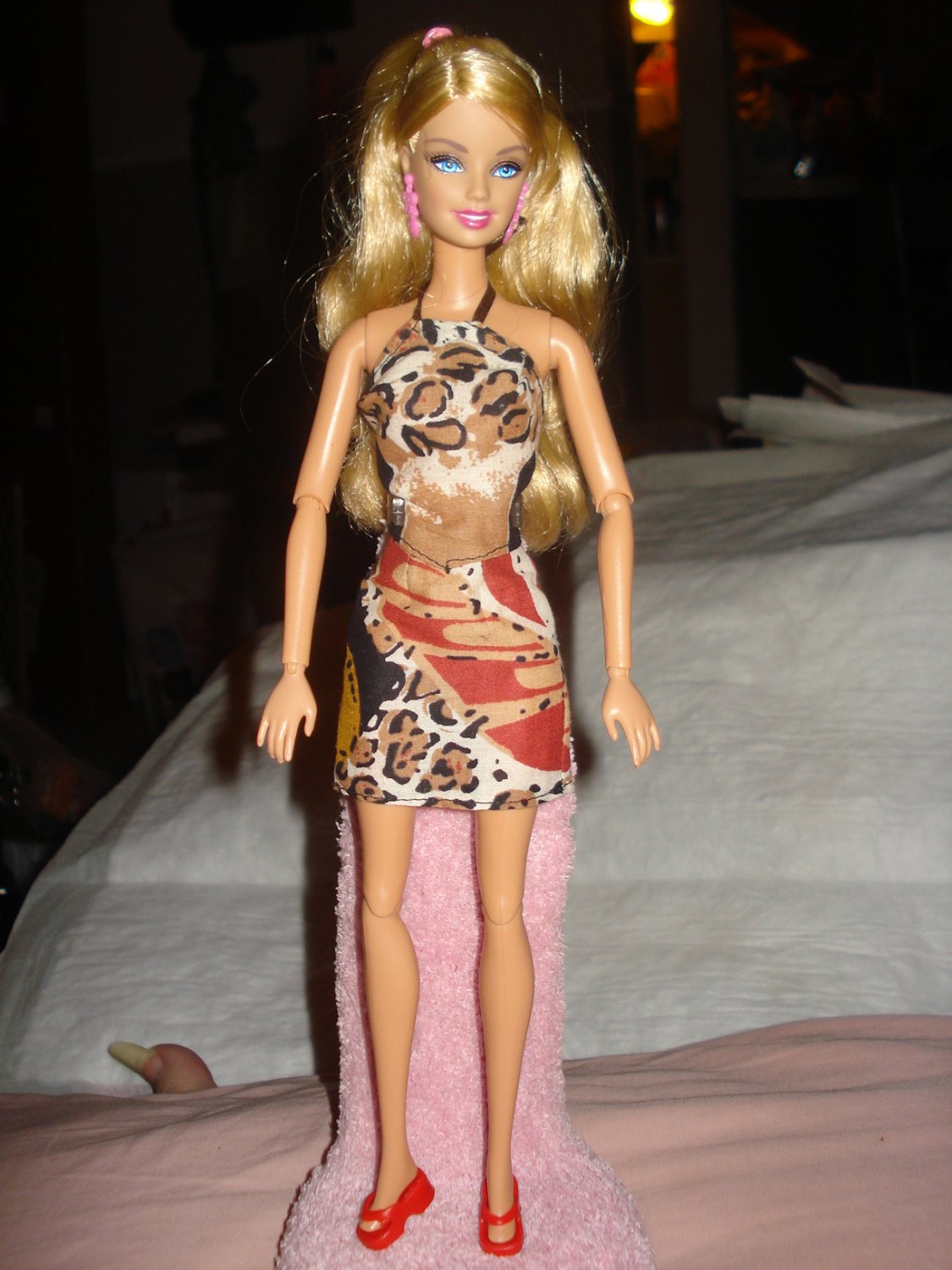 Brown African animal print mini skirt & halter top set for Barbie Dolls - ed94