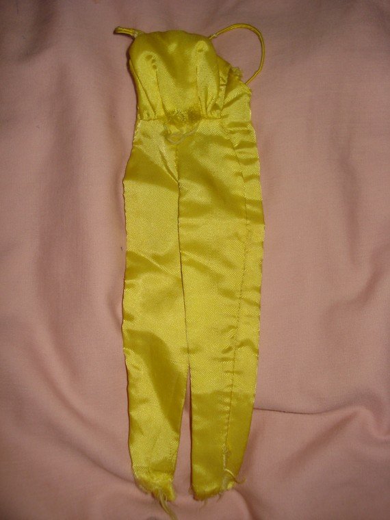 Vintage Barbie Doll yellow silk pantsuit NEEDS TLC - ev01