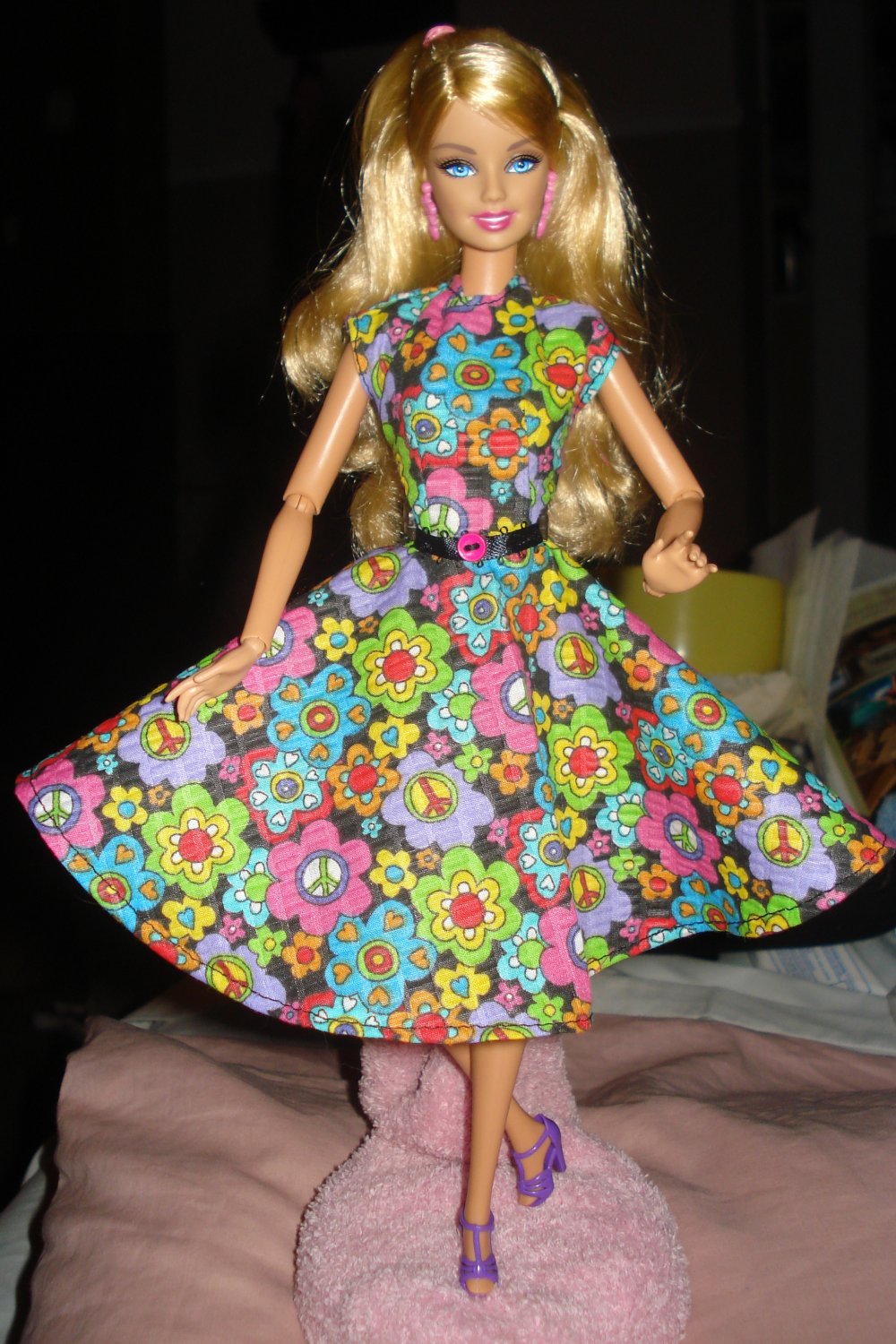 Circular skirt dress in multi-colored floral for Barbie Dolls - ed10