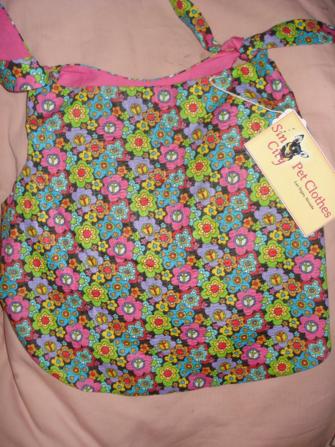 Large REVERSABLE Pet dress in multi-colored floral on black print - dd05