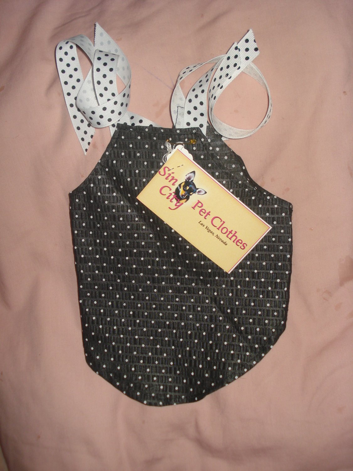Small size pet dress with black & white polka dots- dd01