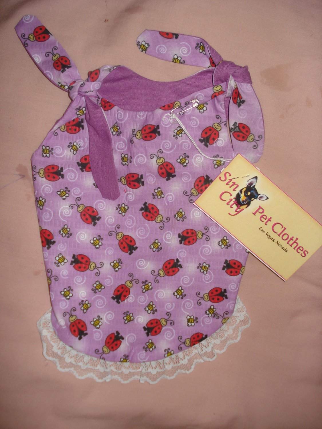 Small size REVERSABLE Pet dress in purple with red lady bugs - dd01