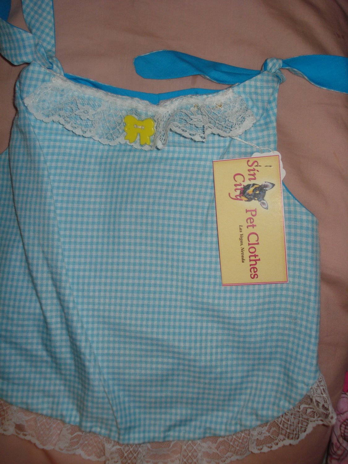 Large REVERSABLE Pet dress in blue & white Oz checked - dd05