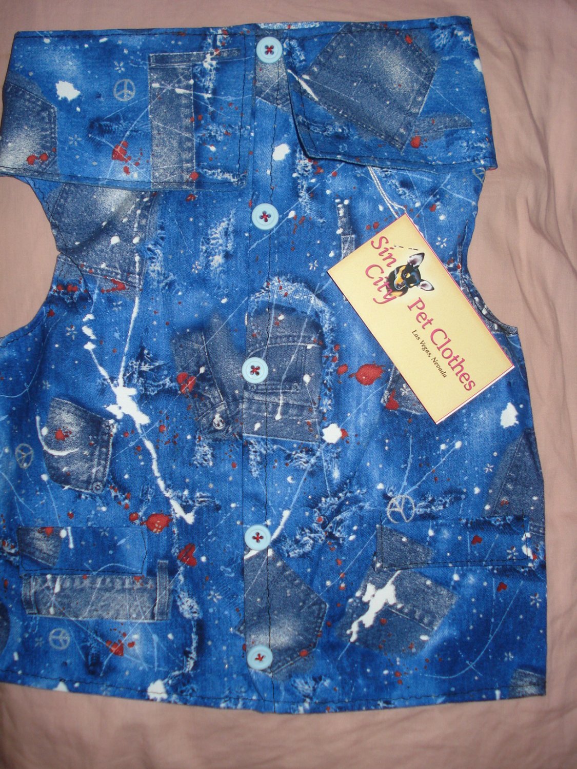 Medium size pet shirt / vest in blue jean print - dd10