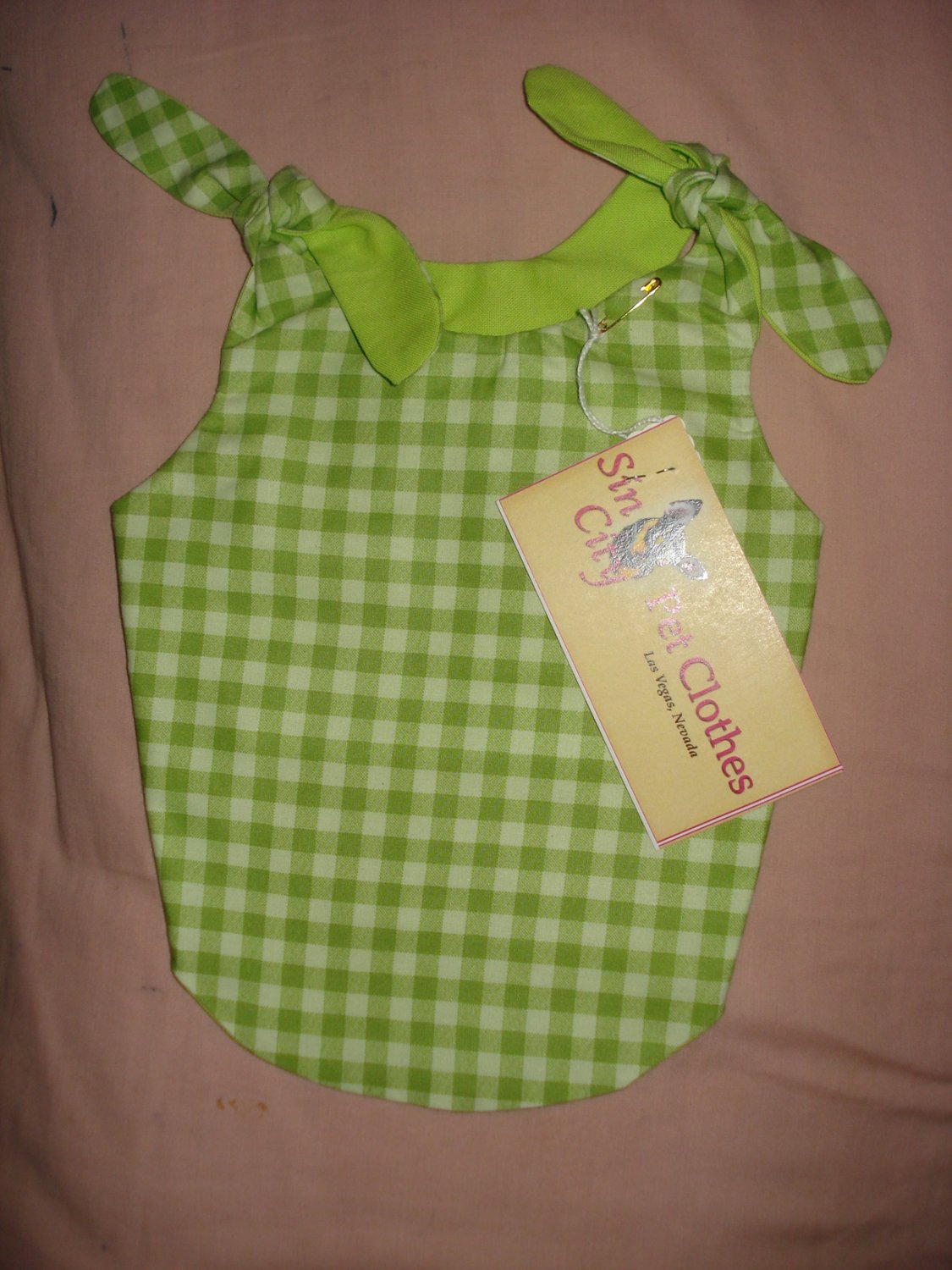 Small REVERSABLE Pet dress in green & white check print - dd01