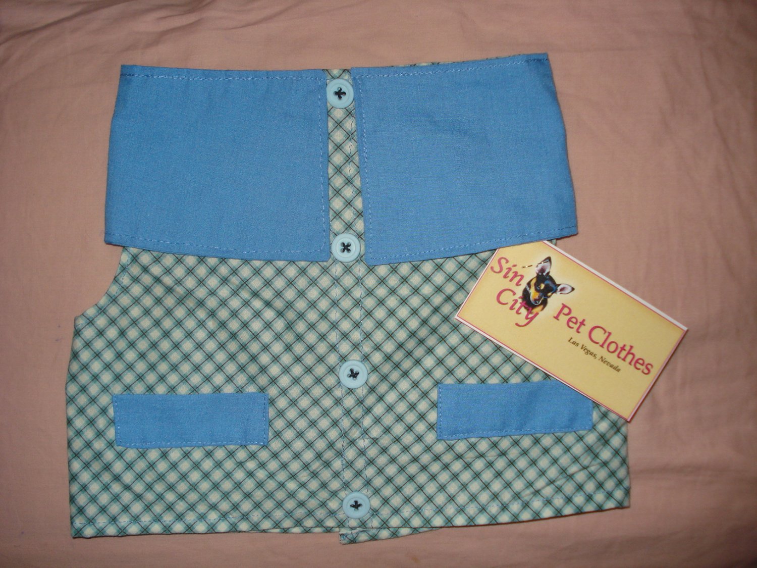 X-Small blue and white checked print pet shirt / vest - dd08