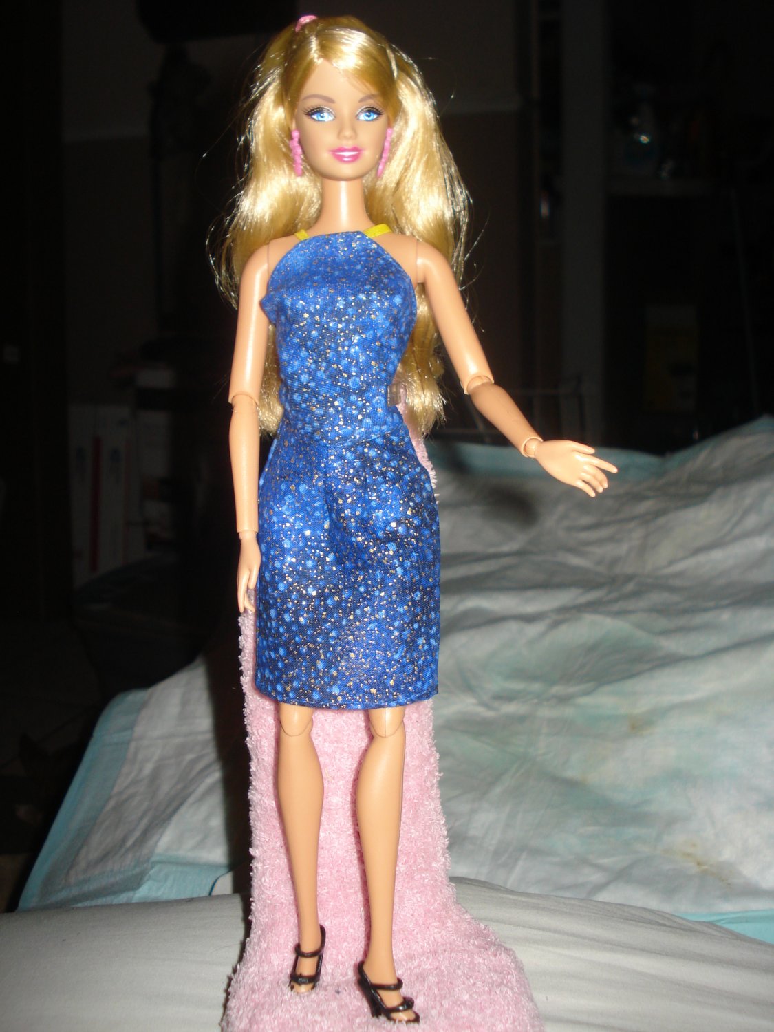 Short skirt and halter top set in royal blue and gold for Barbie Dolls -ed73