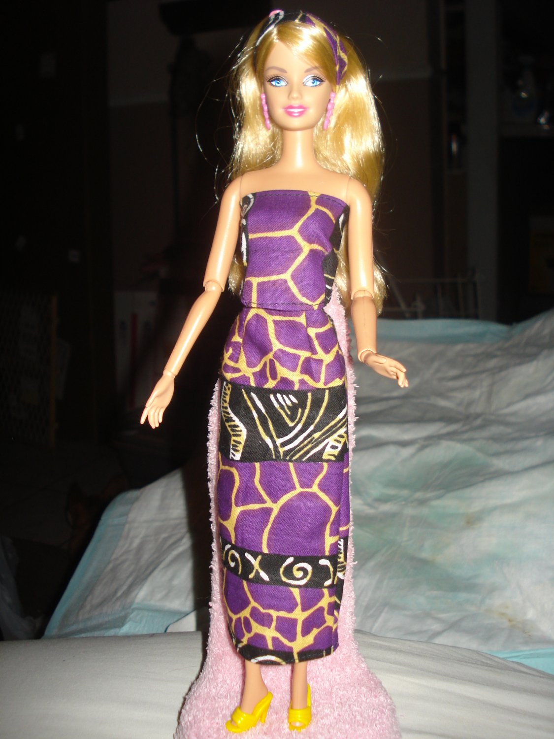 Purple & black ethnic animal print skirt, top and headband for Barbie - ed75
