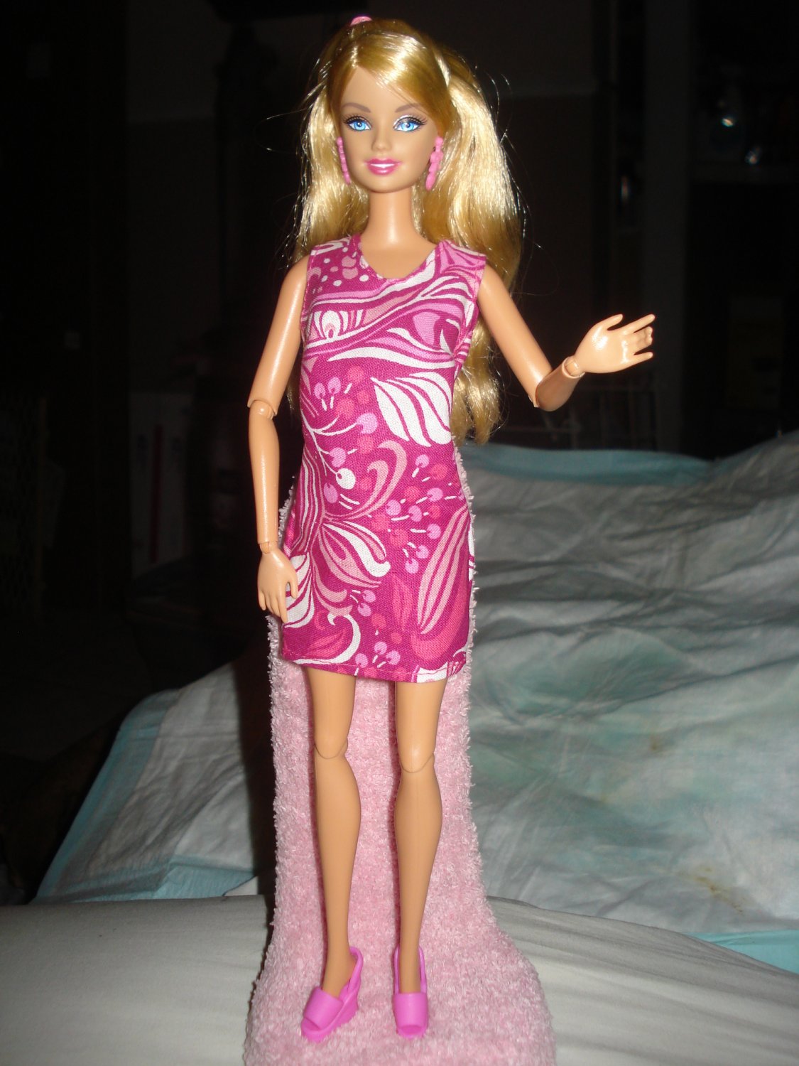 Short pink and white swirl dress for Barbie Dolls - ed76