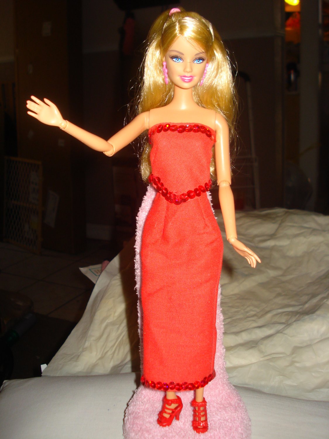 Sequined red long skirt and top set for Barbie Doll - ed71