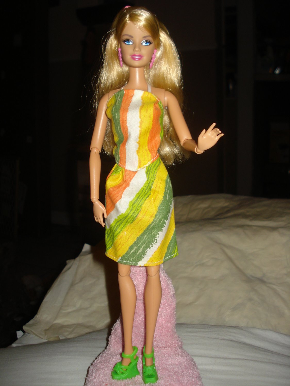 Orange, green and white striped skirt & halter top set - ed54