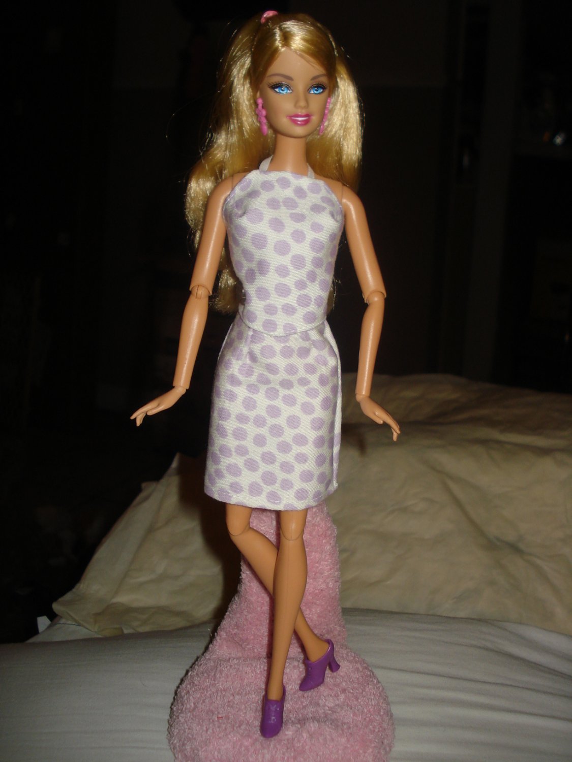 Purple polka dot skirt and top set for Barbie Doll - ed53