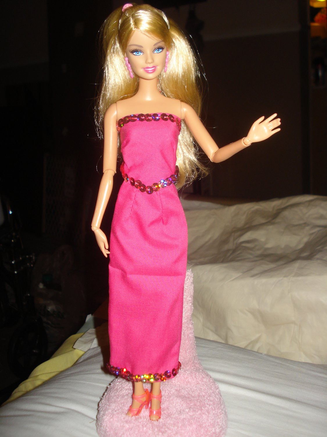 Sequined hot pink long skirt and top set for Barbie Doll - ed44
