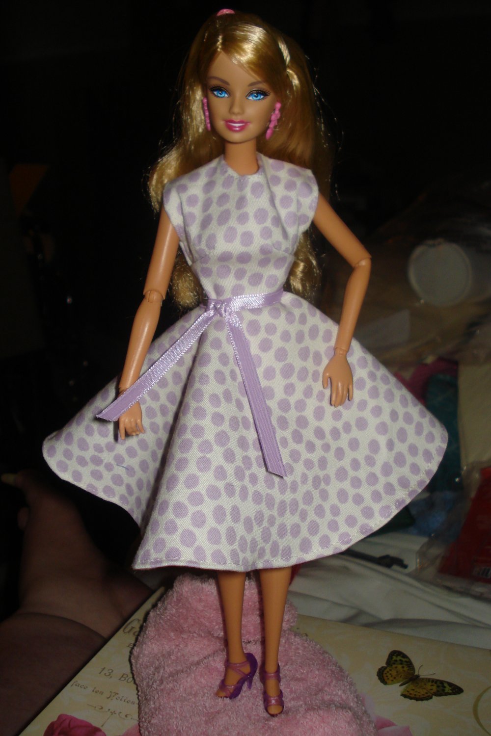 Circular skirt purple polka dot print dress for Barbie - ed14