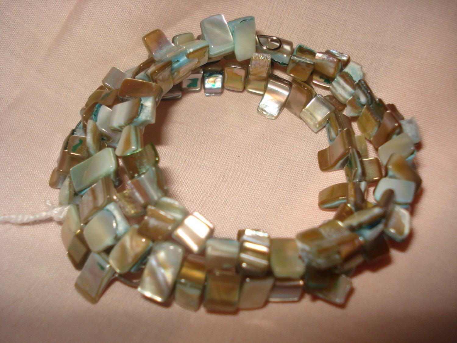 Abalone wrap bracelet in aqua and tan - eg19