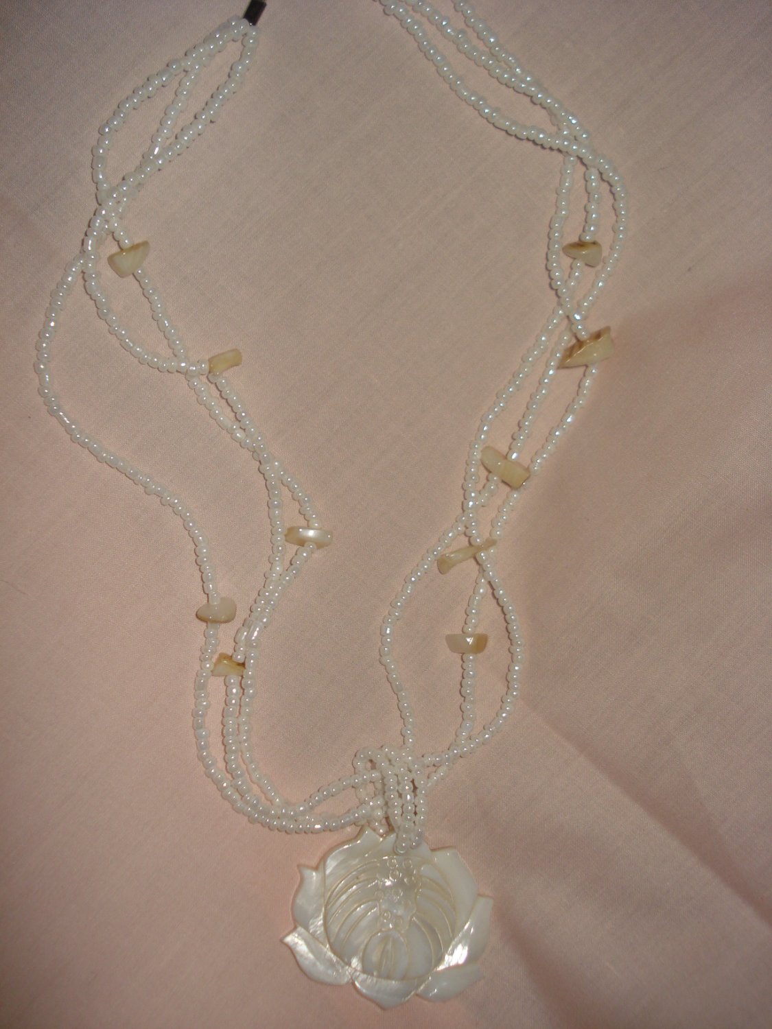 Pearl & hand carved Abalone shell Lotus blossom necklace - eg13