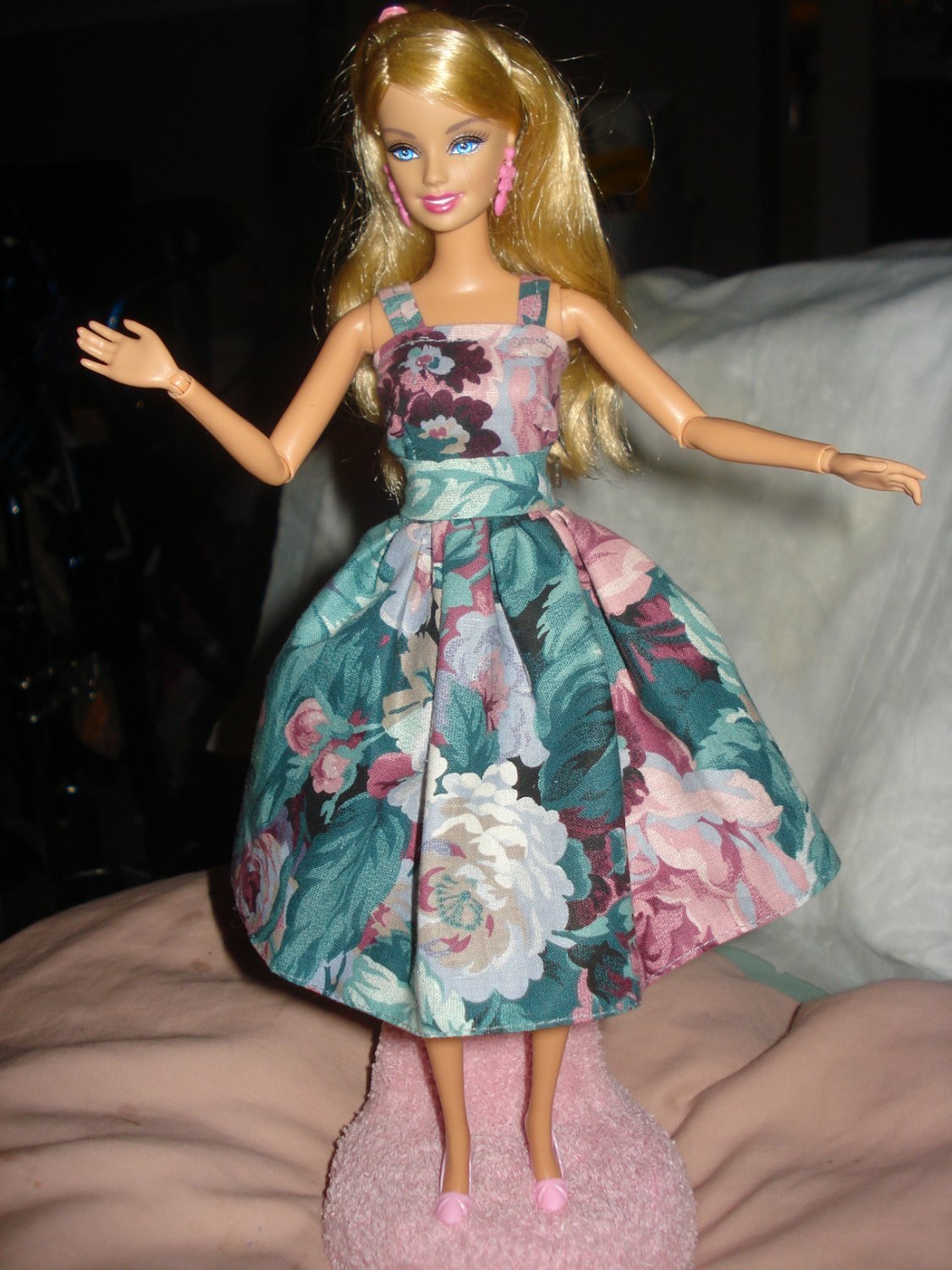 Pink & green floral semi-formal dress for Barbie Dolls - ed114