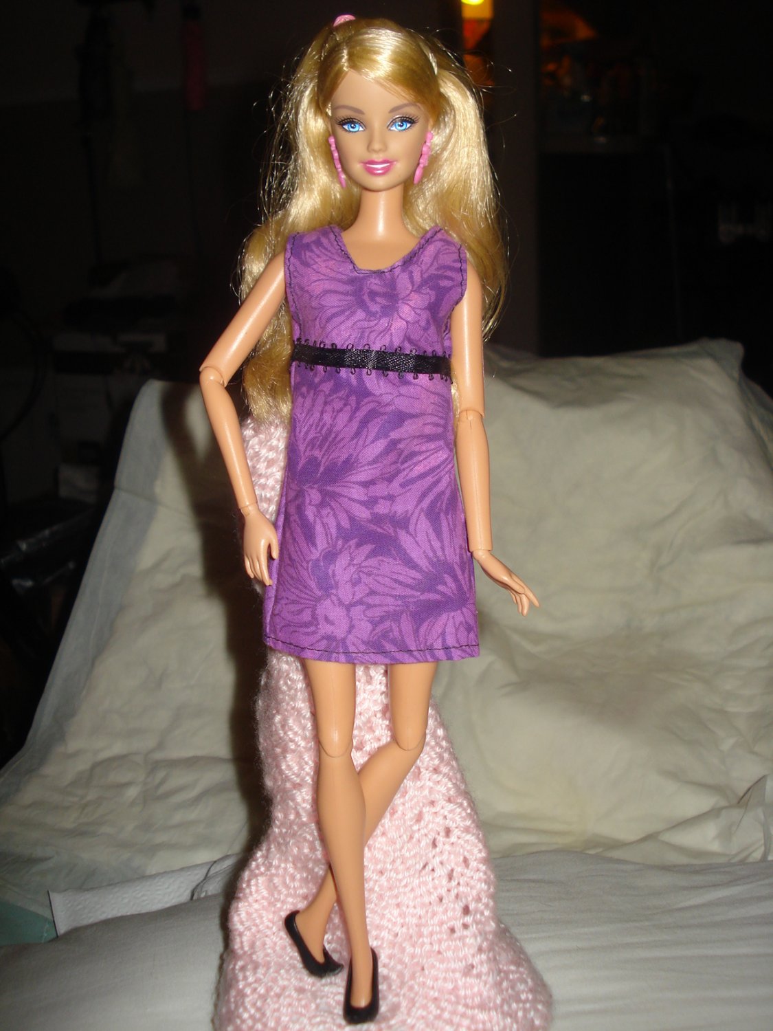 Short purple floral print dress for Barbie Dolls - ed121