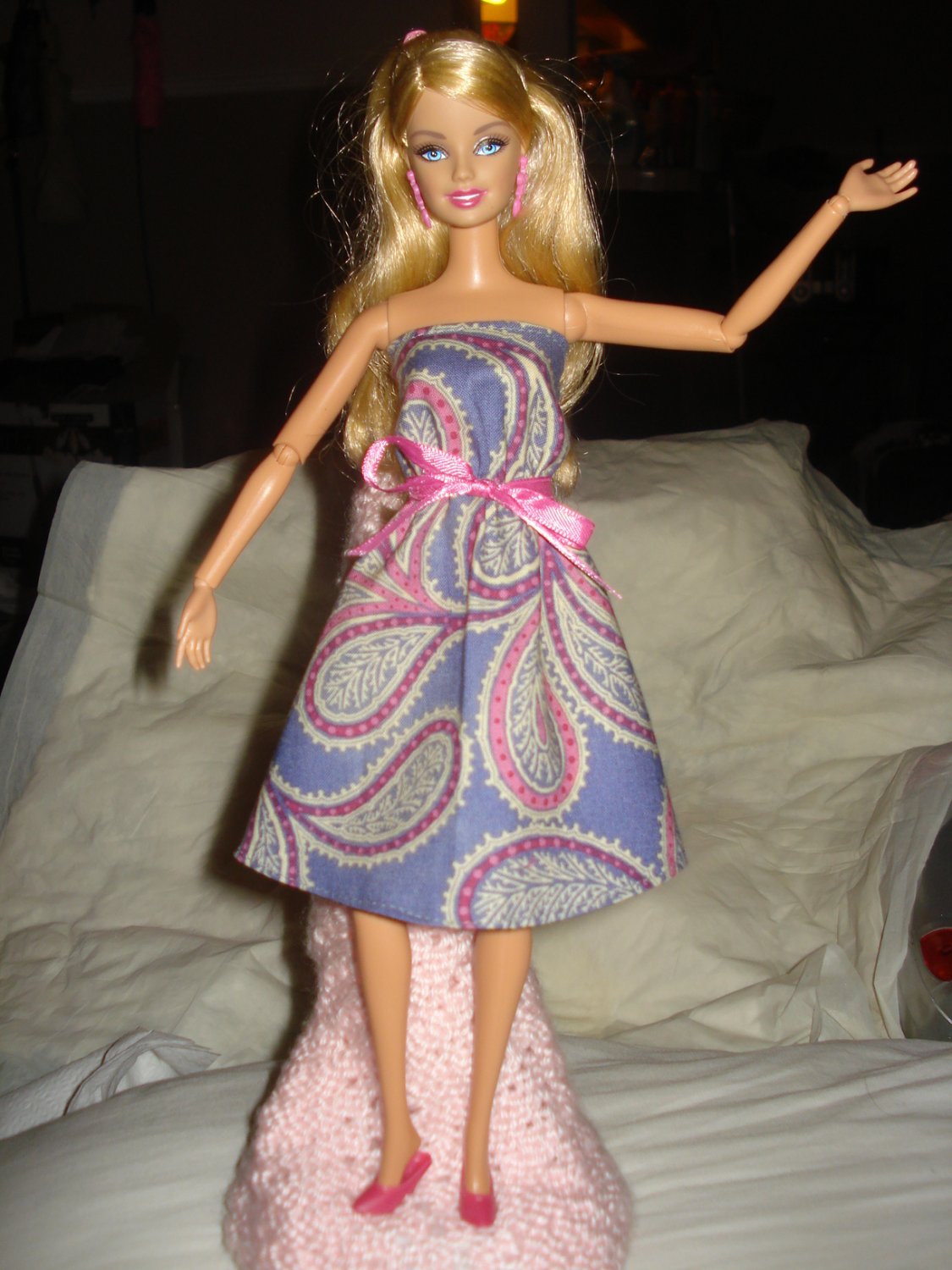 Strapless sundress in blue and pink paisley for Barbie Dolls - ed117