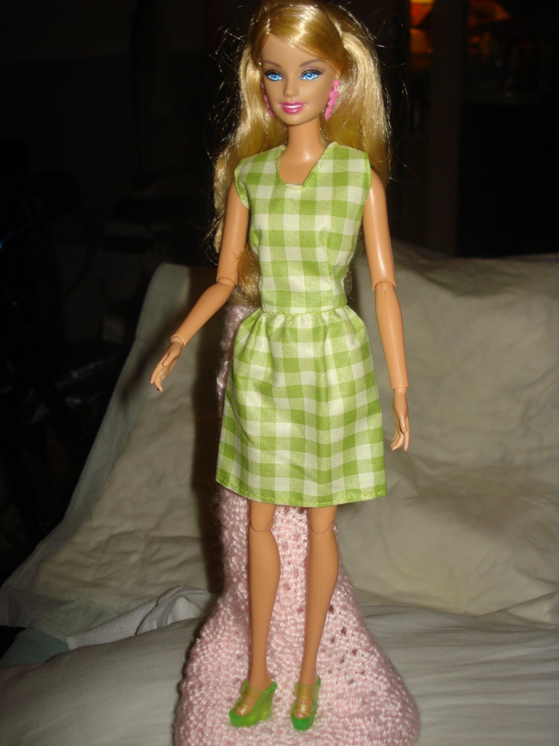 Short green checked dress for Barbie Dolls - ed118