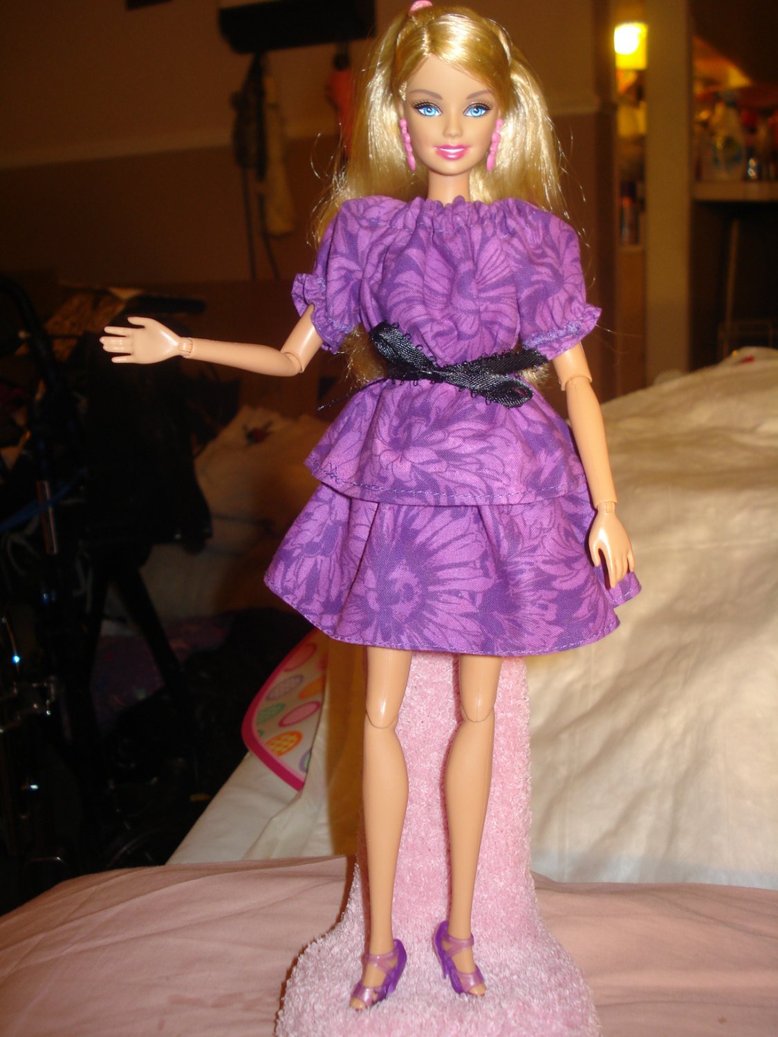 Easy on purple print peasant top & skirt set for Barbie Dolls - ed136