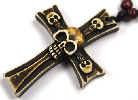 Handmade Gothic Halloween cross pendant & cord - eg20