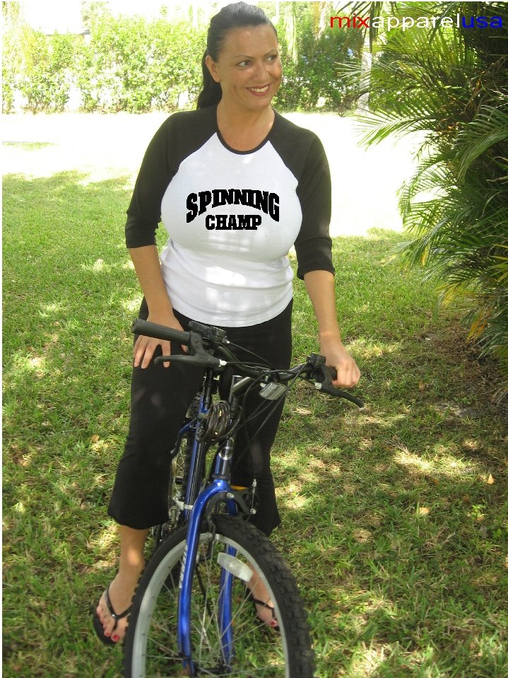 Womens "Spinning Champ" Exercise Workout Fitness T Shirt