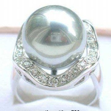Gray Shell Pearl Silver Crystal Rings size: 7.8.9
